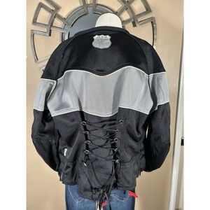 Mesh Motorcycle Jacket Black‎ Gray Lace-Up Back Detail Streetwear